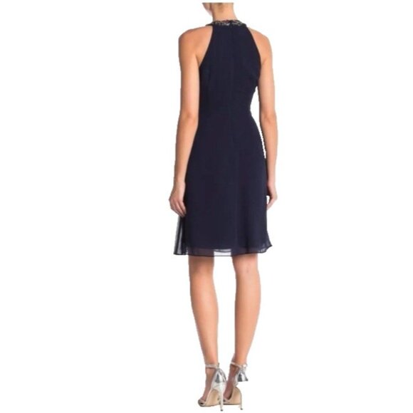 SLNY Evenings 14 Dress Blue Crystal Crew Neck Wedding Cruise Party Event NEW - Picture 4 of 13